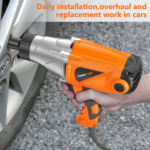 8.5 Amp Electric Impact Wrench One Half Inch Drive 450 Nm Max Torque Corded Power Tool with Four Sockets usage on tire