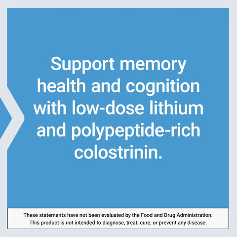 Memory Protect With Lithium And Colostrinin Milk Peptides For Brain Health And Sharp Focus Cognitive Support packaging label