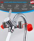 Faucet Mounted Eye Wash Station With Cover For Lab Factory Industry Site Office And Home Emergency Eye Wash Kit Includes 5 Faucet Adapters Note Card And Warning Post, shown installed on a chrome faucet.
