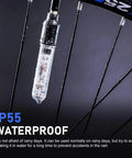 Two Pack LED Bike Wheel Lights Waterproof Spoke Lights With Neon Flashing Patterns Valve Stem Lamps For Blue Bike Tires Easy Knob Mount Fits French And American Valves on blue bike wheel.