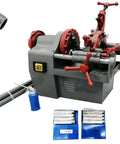 Industrial Strength Electric Pipe Threading Machine And Cutter Tool 1/2 To 2 Inch Npt Dies 110V, heavy-duty design, includes threading tools.