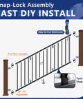 Snap-lock assembly diagram for Top Shelf Aluminum Stair Railing Kit For Outdoor Decks And Porches 36x72 inch modular handrail set.