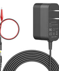 Reliable 14.6 Volt 2 Amp LiFePO4 Battery Charger Featuring Dual Alligator Clips, black AC DC adapter with red and black clips.