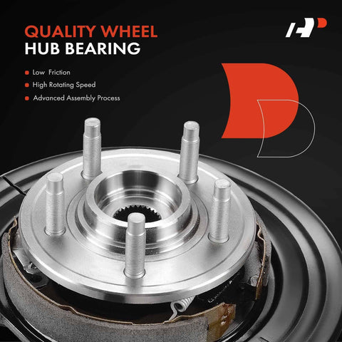 Close-up of Rear Left Steering Knuckle And Wheel Bearing Hub Assembly For Ford Explorer 2002-2005, 5-Lug, Driver Side.