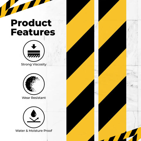 2 Inch By 108 Foot Black And Yellow Floor Safety Tape With Heavy Duty Adhesive Waterproof And Tear Resistant Features