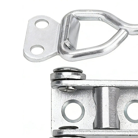 Close-up of Heavy Duty Toggle Latches With Adjustable Over Center Clamp Rust Resistant Metal Fasteners for secure cabinet and drawer closure.