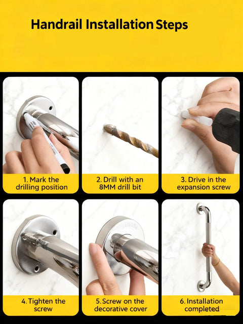 Handrail installation steps for Tough As Nails Wall Mount Grab Bars 12 Inch 2 Pack In Matte Black 304 Stainless Steel Supports Up To 500 Lbs.