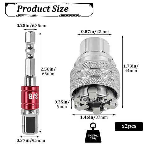 Heavy Duty Adjustable Universal Socket Wrench 3/8 Inch Drive Fits 10 To 19 Mm Fasteners with precise size dimensions.