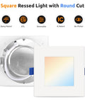 HONZIN 6 Pack 6 Inch Square LED Recessed Lighting, 5CCT, 13W, Dimmable with round back design and blue clips.