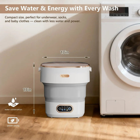 20 Liter Portable Washing Machine Delivering No Sweat Performance And Sweet Compact Build Coupled With Fast Spin Dryer Cycle For Modern Apartments And Delicates in compact design next to a full-sized washer.