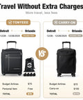 Comparison of underseat carry on luggage options, black softside case with removable wheels, budget travel options for flights.