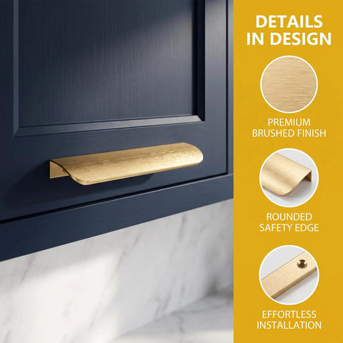 Brushed Gold Cabinet Finger Pulls 4.72 Inch Edge Pulls for large kitchen drawers, 2 pack with screws, sleek brushed finish details