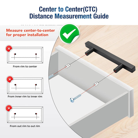 Center-to-center measurement guide for Matte Black Square Cabinet Handles 30 Pack Stainless Steel Pulls For Kitchen And Drawers