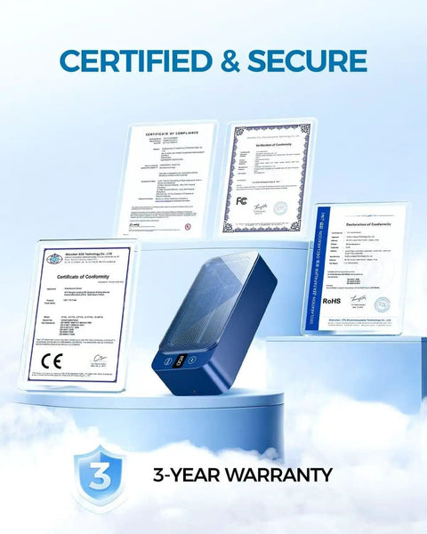 Certificates of compliance and 3-year warranty for Triple Frequency Ultrasonic Jewelry Cleaner With 50KHz 55KHz 60KHz Modes