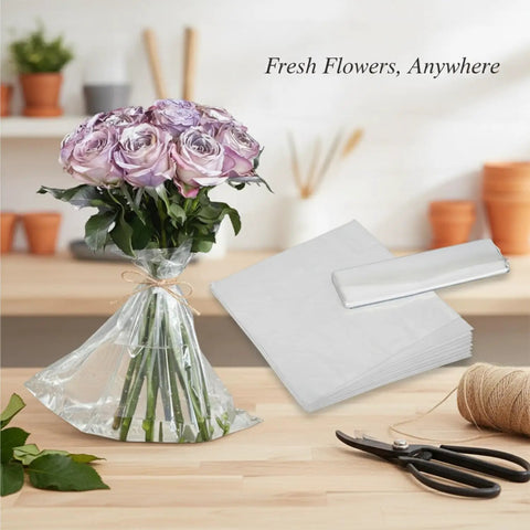 Bouquet in 50 Pack Clear PP Plastic Flower Water Bags For Bouquet Transport And Storage Sleeves That Stay Leak Proof
