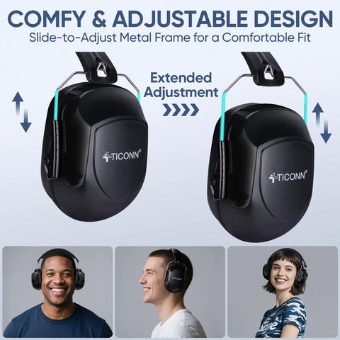 Noise Canceling Ear Muffs for Grownups With 26 dB NRR Adjustable Safety Earmuffs for Construction and Travel, black, side view