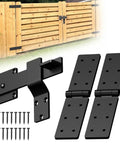 Heavy Duty Gate Hinge and Latch Set 2 Pack, 270 Degree Full Swing for Wood Fence, Rust Resistant and Weatherproof Black Hardware, Keeps Gates From Sagging and Binding, Easy Install, Tough as Nails Built to Last for Fencing on wood gate with screws