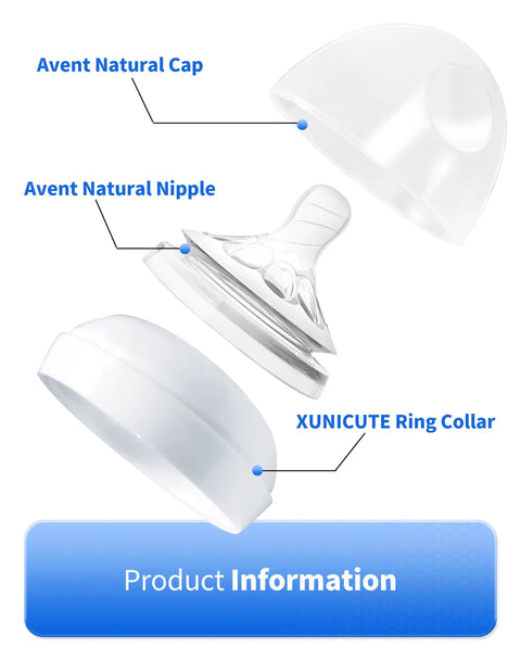 Smooth Swap Replacement Baby Bottle Nipple Ring Collars For Philips Avent Natural And Glass Bottles, showing components.