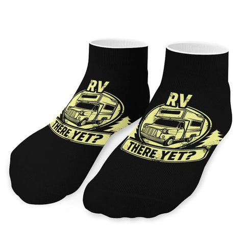 Are We There Yet Ankle Socks Five Pair Pack showing RV graphic and text on black moisture wicking athletic socks