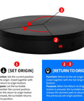 Large Programmable Electric Rotating Platform For Pro Photography And 3D Scanning With Bluetooth And Usb Control Api Ready Custom Workflow Built Different Studio Setup Lazy Susan Display Stand showing control features and buttons.
