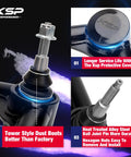 Chevy Silverado 1500 and GMC Sierra 1500 Front Upper Control Arms Adjustable Two To Four Inch UCA With Three Ball Joints And Rubber Bushings For 2019 Through 2026 Beefed Up Lifted Trucks with ball joint closeups