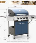 42,000 BTU Propane Outdoor Kitchen 4 Burner Gas Grill With Side Burner And Porcelain Enameled Cast Iron Grates, Cabinet Style Blue