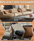 Application scenarios for Leather Repair Patch 3x60In Self Adhesive Tape Kit, featuring sofa, seat, cushion, and pillow.