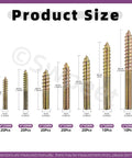 Heavy Duty Zinc Plated Hanger Bolts Assortment Kit Double Ended Dowel Screws For Wood Furniture Assembly size chart display.