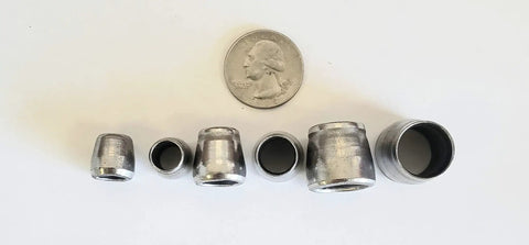 5 conical handle wedges next to a coin for size comparison, 15 Pack Super Safety Conical Handle Wedges For Wood Splitting And Pruning.