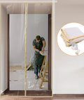 Worker installing Dust Barrier Zip Door For Renovations, Heavy Duty Plastic Door Cover With Zipper, fits standard doorway
