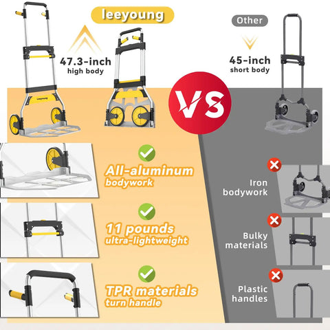 Heavy Duty Aluminum Folding Hand Truck With 309 Lb Weight Limit And Smooth TPR Rollers Collapsible Dolly Cart Featuring Adjustable Grip For No Sweat Hauling Across Any Floor