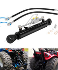 Beefy Heavy Duty Hydraulic Top Link For Tractors And Excavators Adjustable Cat 1 To 2 Length One Eighth To Twenty Six And Three Eighths Inches Includes Locking Block And Dual Hoses Installed on tractor hitch