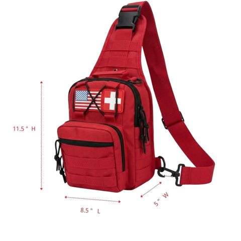 Ultra Slim EMS Medical Sling Bag For Onsite First Aid And Rapid Response, red, 11.5x8.5x5 inches with medic patches