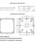 Rugged ABS Junction Box IP65 Waterproof Dustproof Enclosure, Universal Surface Mount Electrical Box White 5.9 x 5.9 x 2.8 Inches, CAD drawing