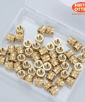 Box of 40 Pcs 1/4-20 Brass Heat Set Threaded Inserts for 3D Printing and Plastic Parts Knurled Imperial Inserts displayed
