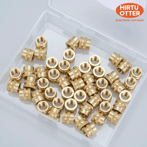Box of 40 Pcs 1/4-20 Brass Heat Set Threaded Inserts for 3D Printing and Plastic Parts Knurled Imperial Inserts displayed