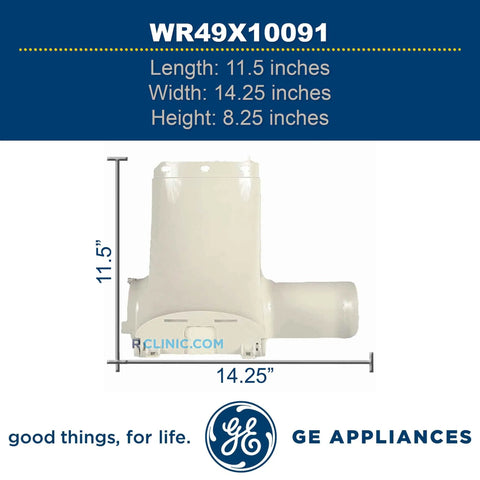 Genuine OEM Damper Control Assembly for Fridge White Replacement Part dimensions shown with GE Appliances logo.