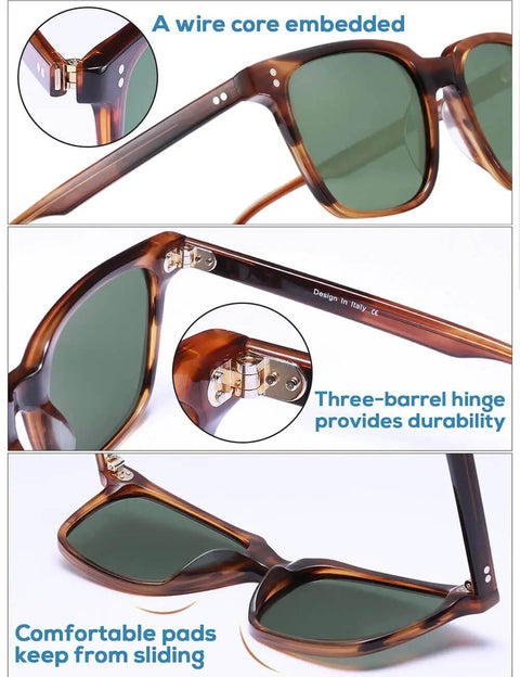 Polarized Mens Sunglasses For Driving And Fishing With Acetate Frames HD Anti Glare Lenses Square Frame Design