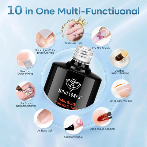 10 In One Nail Gel Glue Base Coat Brush On Nail Polish Glue 15ml For Tips And Rhinestones Blooming Art Hema Free Gel Kit