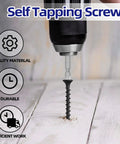 Pro Grade Eight X Four Inch Black Drywall Screws Built Solid With Coarse Threads And Phillips Bugle Heads For Smooth Self Tapping On Wood Studs Featuring Top Shelf Rust Resistant Carbon Steel 100 Piece Pack, close-up of self tapping screw.
