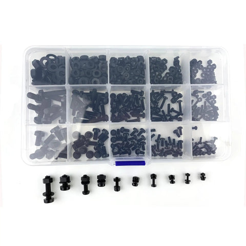 Top Shelf Heavy Duty Black Nylon Phillips Pan Head Screw And Hex Nut Assortment With 510 Metric Pieces M2 M2.5 M3 M4 M5 in storage box