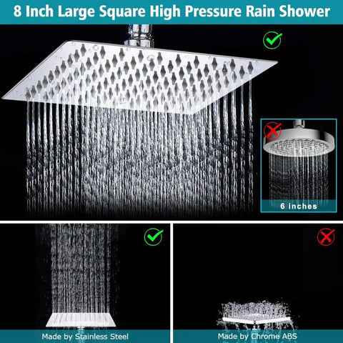 8 Inch High Pressure Rainfall Shower Head And Handheld Shower Combo With 11 Inch Extension Arm, Chrome Stainless Steel