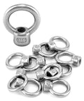 Lifting Eye Nut 10 Pack One Quarter Inch UNC Marine Grade Stainless Steel 316 Beefy Heavy Duty Rigging Gear close-up view