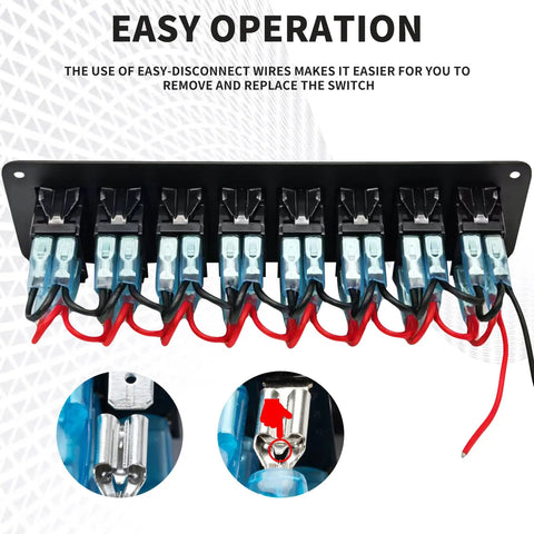 8 Gang 12V 24V DC Toggle Switch Panel With Prewired 5 Pin On Off Waterproof IP65 Marine Auto Boat Truck Jeep RV, easy disconnect wires