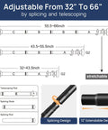Diagram of 2 Pack Adjustable Spring Tension Curtain Rods 32 To 66 Inches Stainless Steel Matte Black No Drilling Easy Install