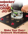 Nailed Your Gridwork Projects With This Top ShelfUSA Made Woodworking Hole Boring Jig, shows a router in use on phenolic template.