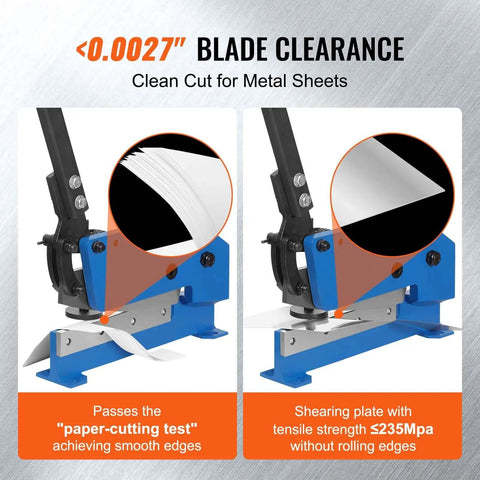 8 Inch Hand Plate Shear With Long Handle For Metal Cutting Up To One Quarter Inch Sheet Steel showing blade clearance and test results