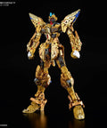 Strike Freedom Gundam MGEX Seed Destiny One Hundred Scale Model Kit With Extreme Metallic Finish And Sick Articulation For Dope Poses Golden Frame Collectible Build standing against black background