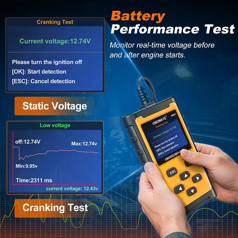 OBDII Diagnostic Tool That Reads And Clears Check Engine Codes With Wireless Printing And Live Data Graphs Battery Voltage Test