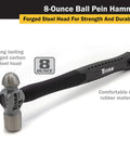 8 Oz Ball Pein Hammer With Forged Steel Head Heavy Duty 11 Inch Shock Absorbing Fiberglass Handle And Textured Rubber Grip For Riveting Chisels Punches And Light Metal Shaping